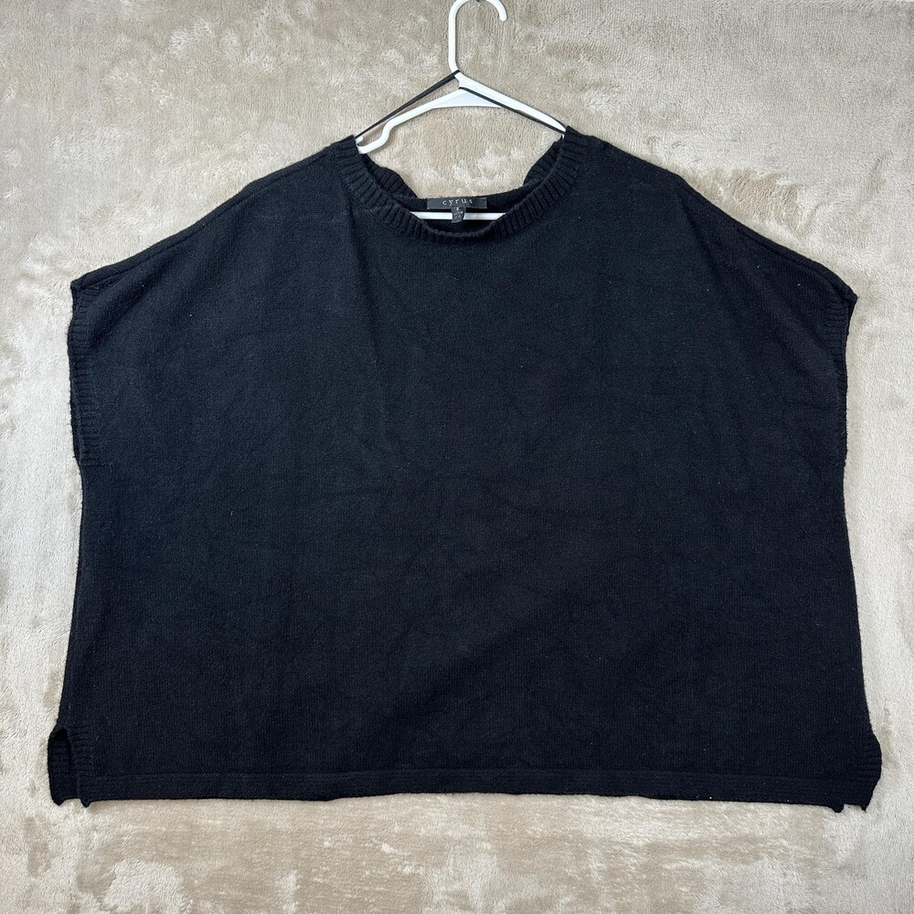 Cyrus Sweater Womens Small Black Sleeveless Oversized Knit Poncho Pullover Top